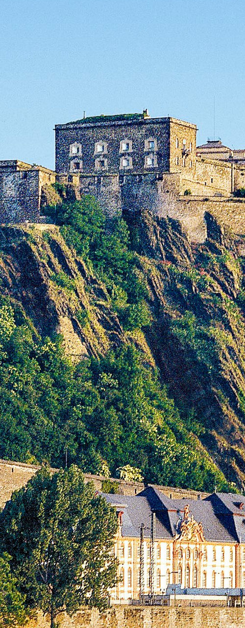 Historic fortress overlooking scenic riverfront