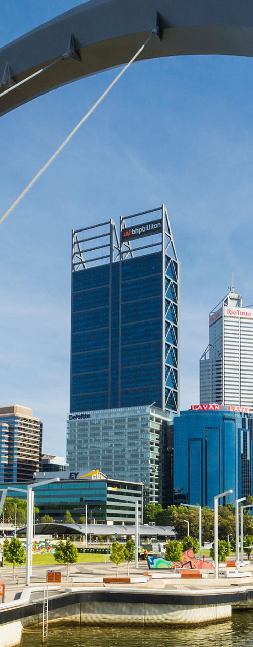 Modern cityscape with iconic bridge view