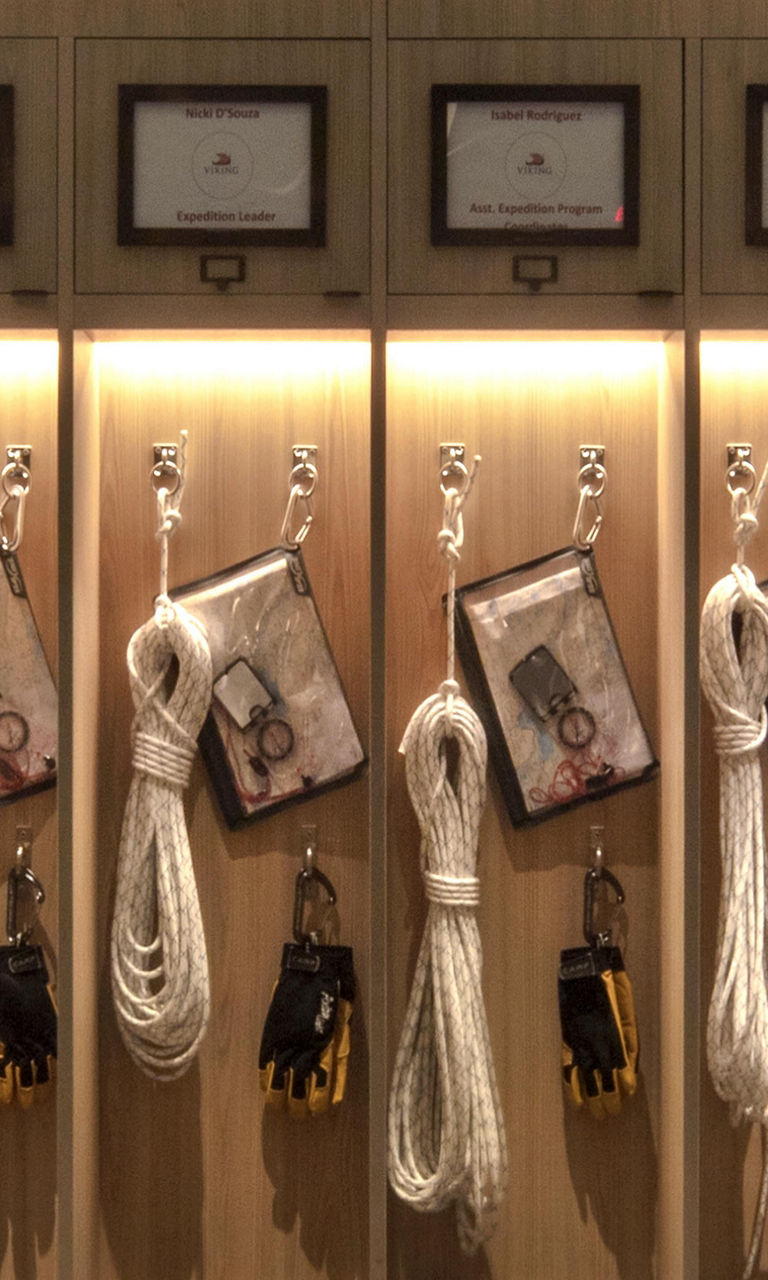 Climbing gear lockers in modern facility