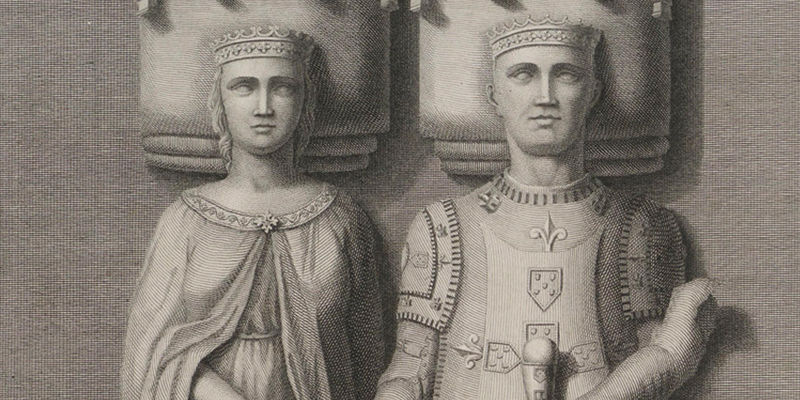 Engraving of King John I and Queen Philippa effigies