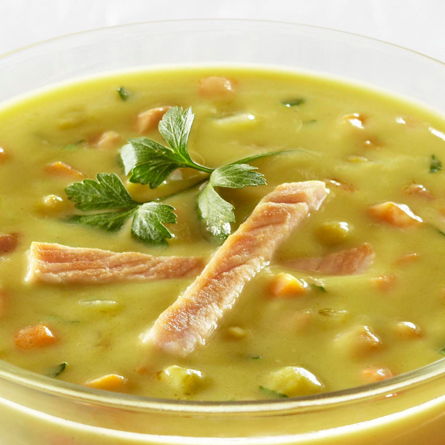 Bowl of vegetable soup with garnish