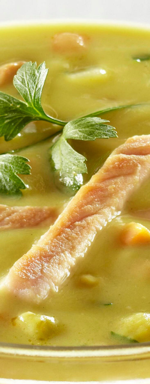 Bowl of vegetable soup with garnish