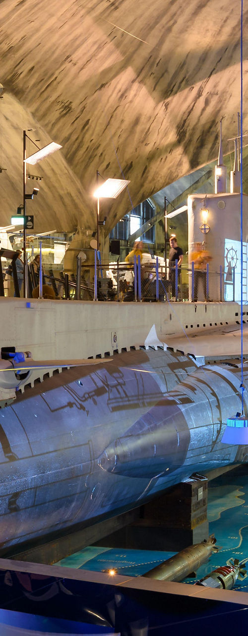Historic submarine in maritime museum exhibit
