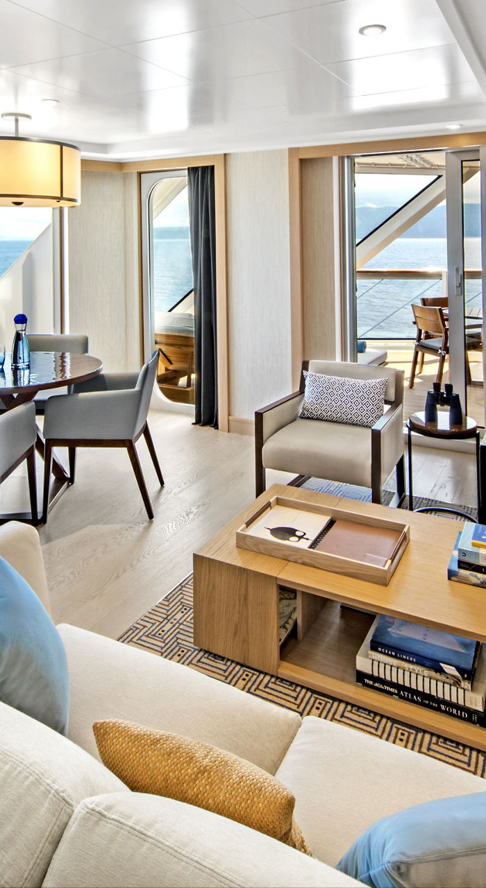modern ocean-view suite with elegant decor