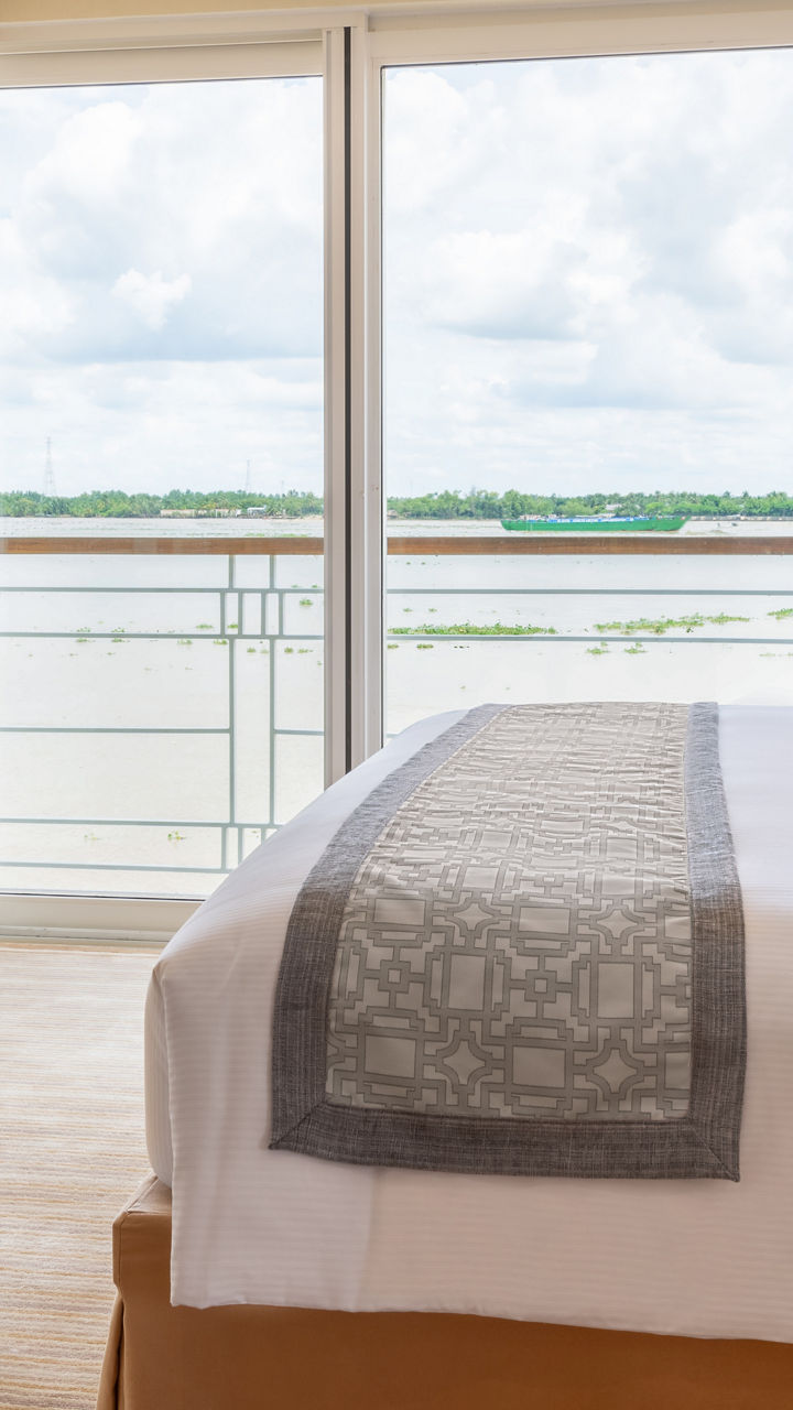Modern hotel room with river view