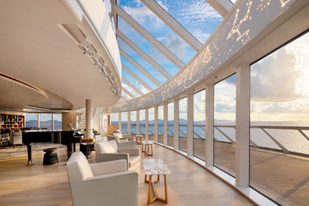 Luxury oceanfront lounge with panoramic views