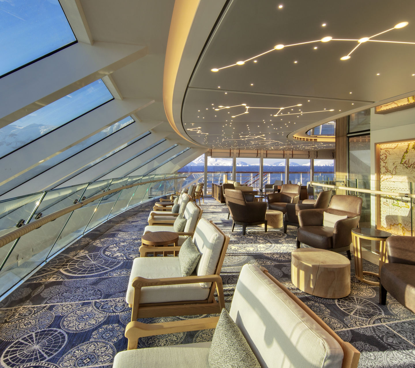 Modern lounge with panoramic ocean views