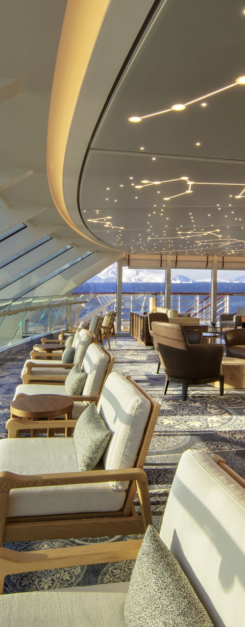 Modern lounge with panoramic ocean views