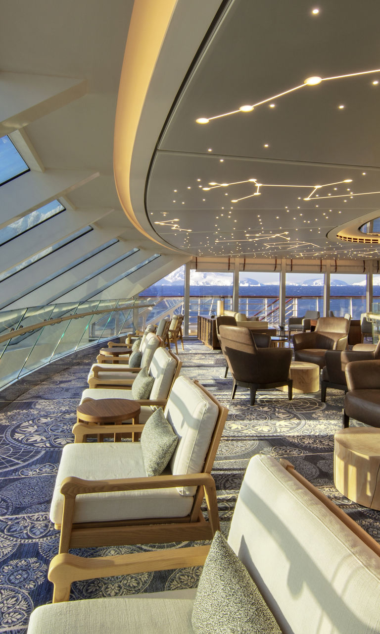 Modern lounge with panoramic ocean views