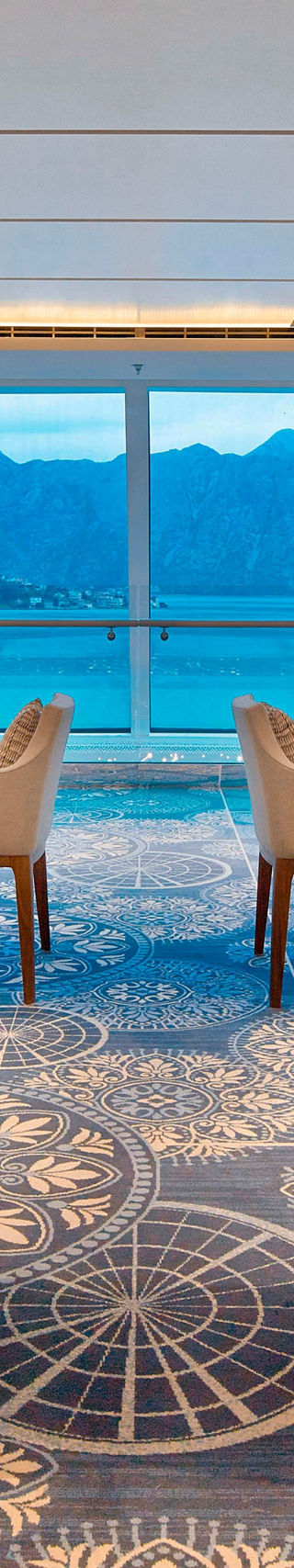 Luxury yacht lounge with panoramic views