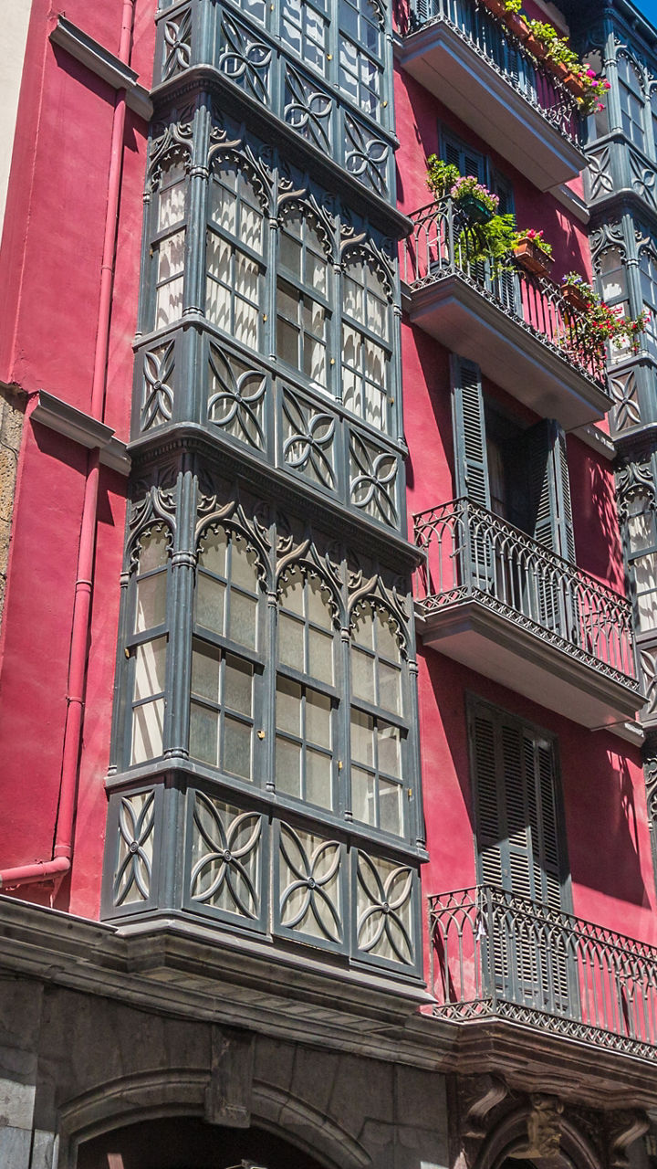 Colorful historic buildings in urban street