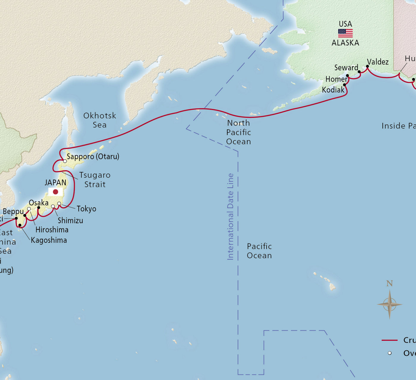 Map of Far East & Alaska itinerary