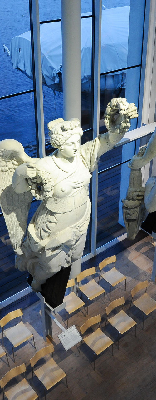 Sculptures in modern waterfront gallery space