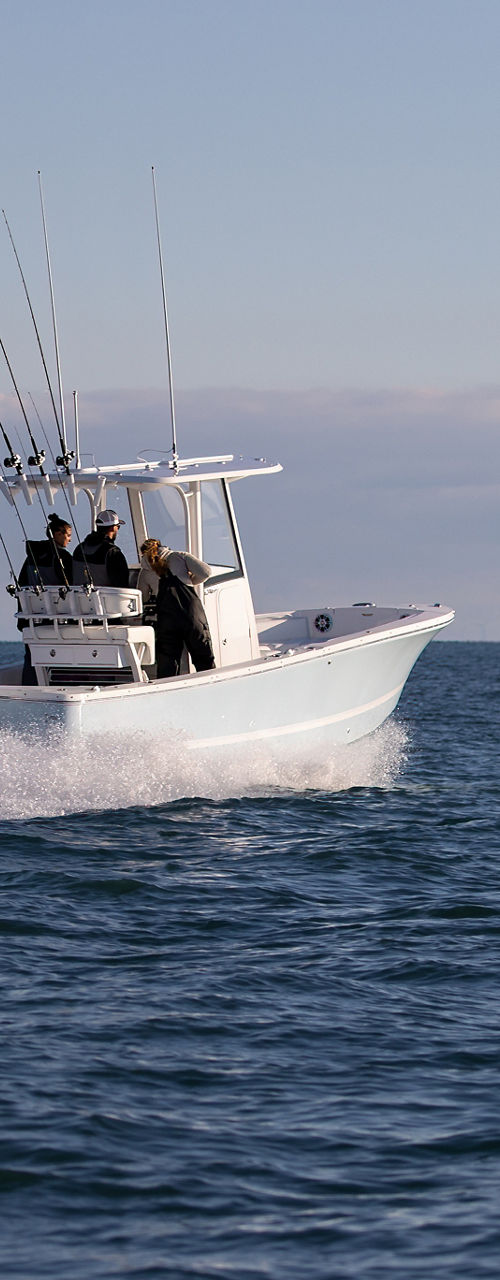Fishing boat cruising on open water