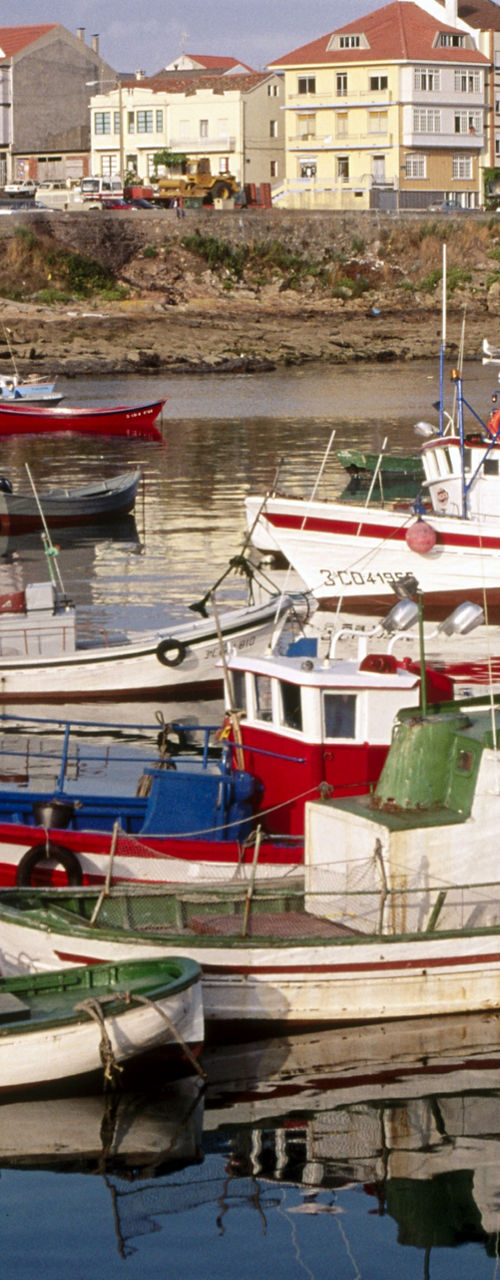 Colorful fishing boats in coastal harbor