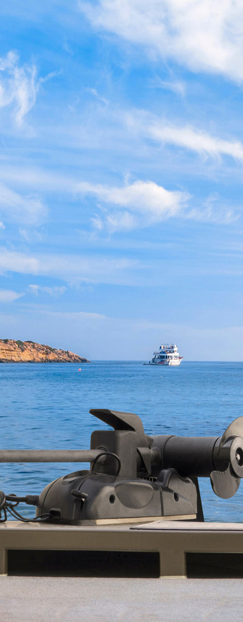 Boat with fish finder on scenic ocean view