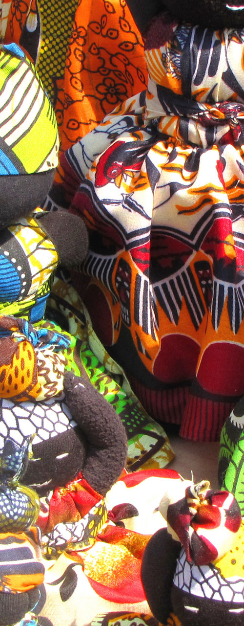 Colorful handmade dolls in African prints