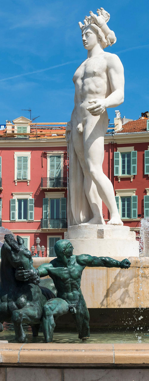 Fountain with statue in city square