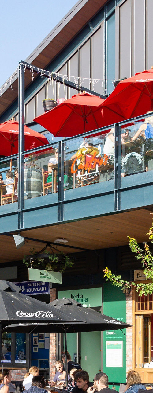 Outdoor dining at vibrant urban market