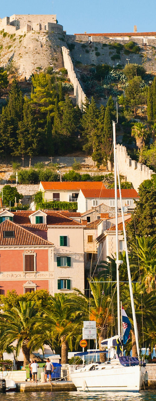 Scenic coastal town with historic fortress