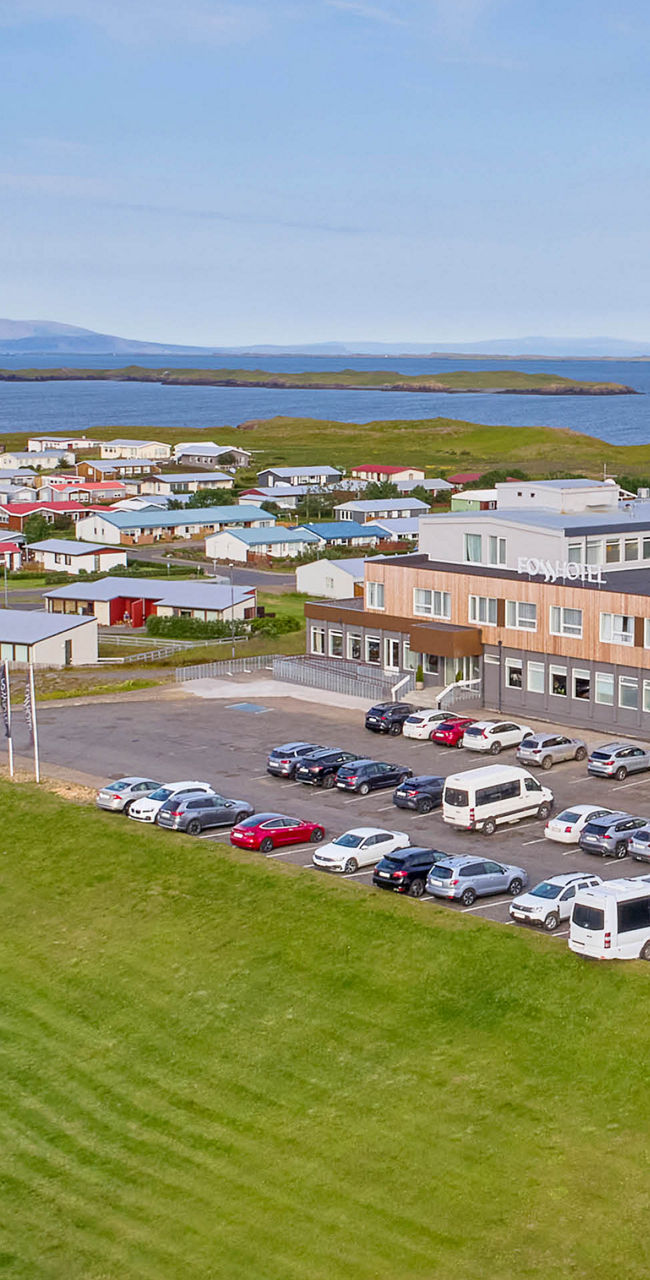 Coastal town with modern buildings and sea view