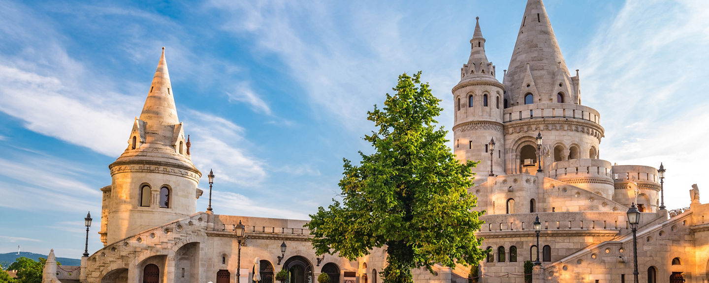 Fisherman's Bastion under clear blue sky
