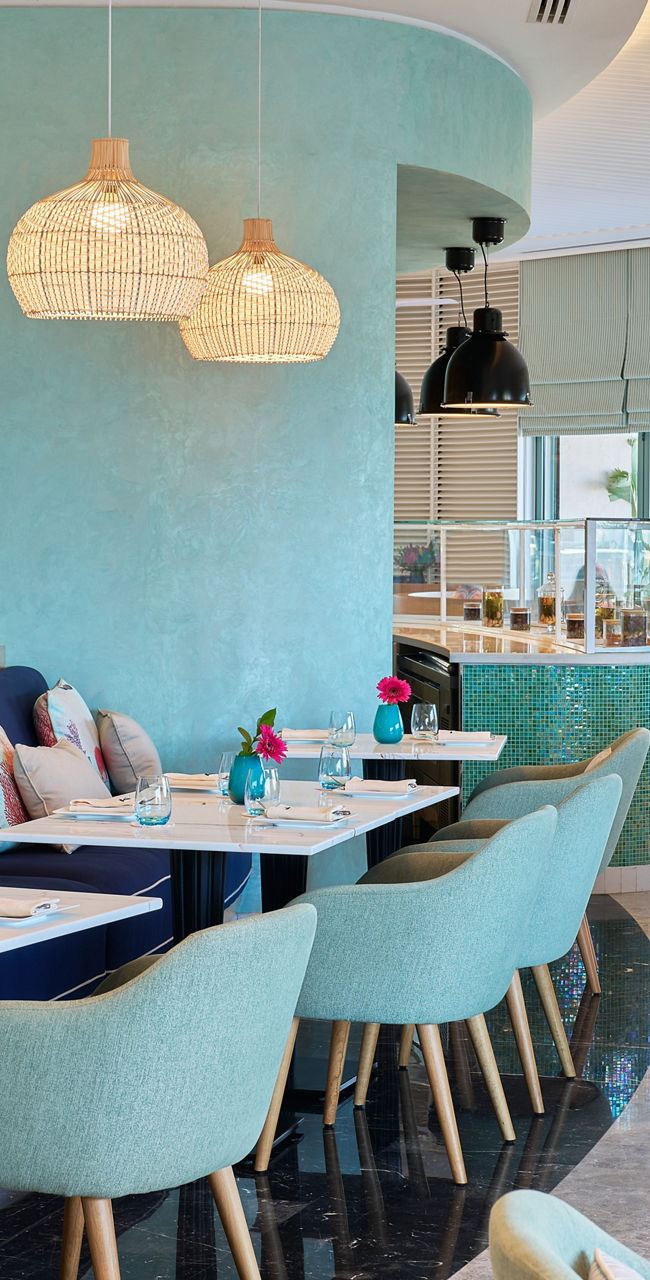 Modern coastal restaurant with elegant decor