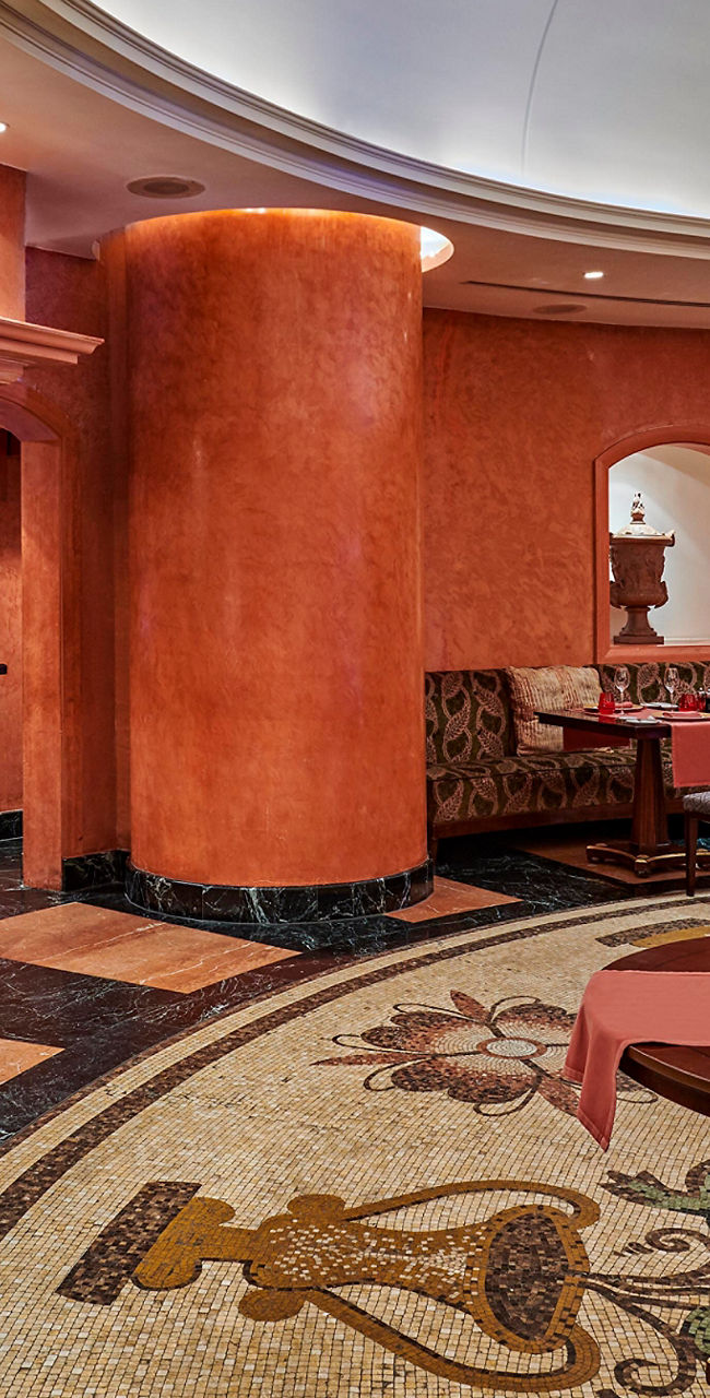 Elegant Mediterranean restaurant interior with warm tones