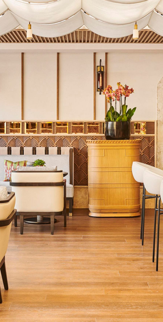 Elegant indoor bar with gold accents