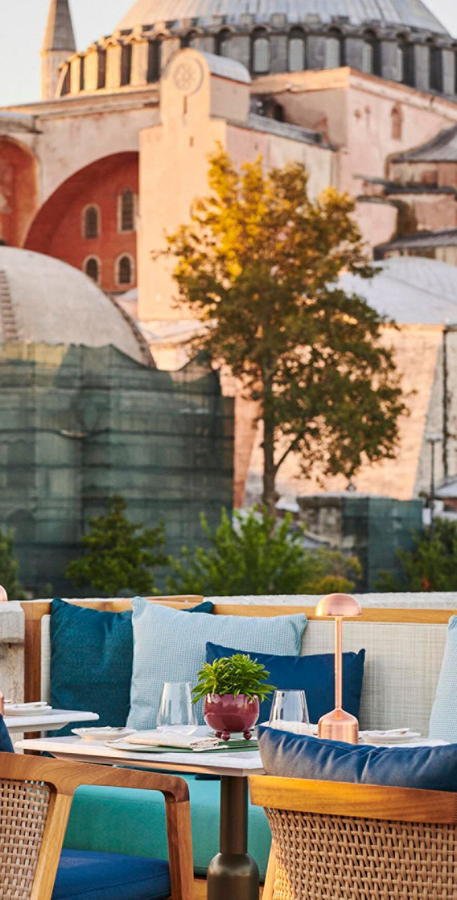 Outdoor dining with Hagia Sophia view