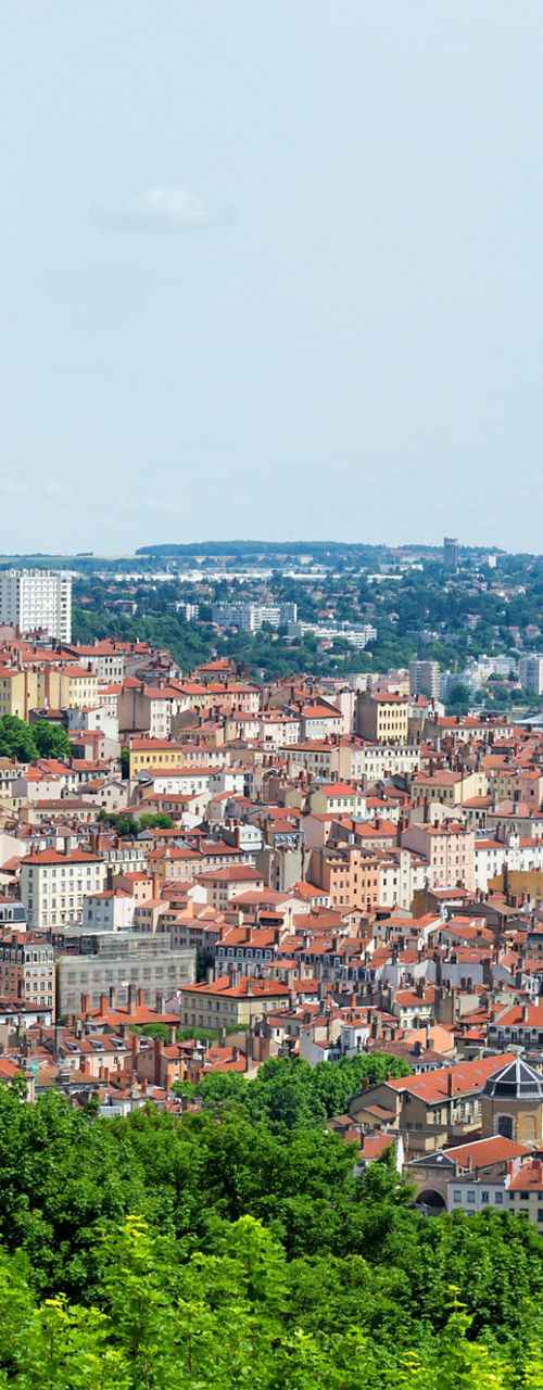Historic building overlooking Lyon cityscape