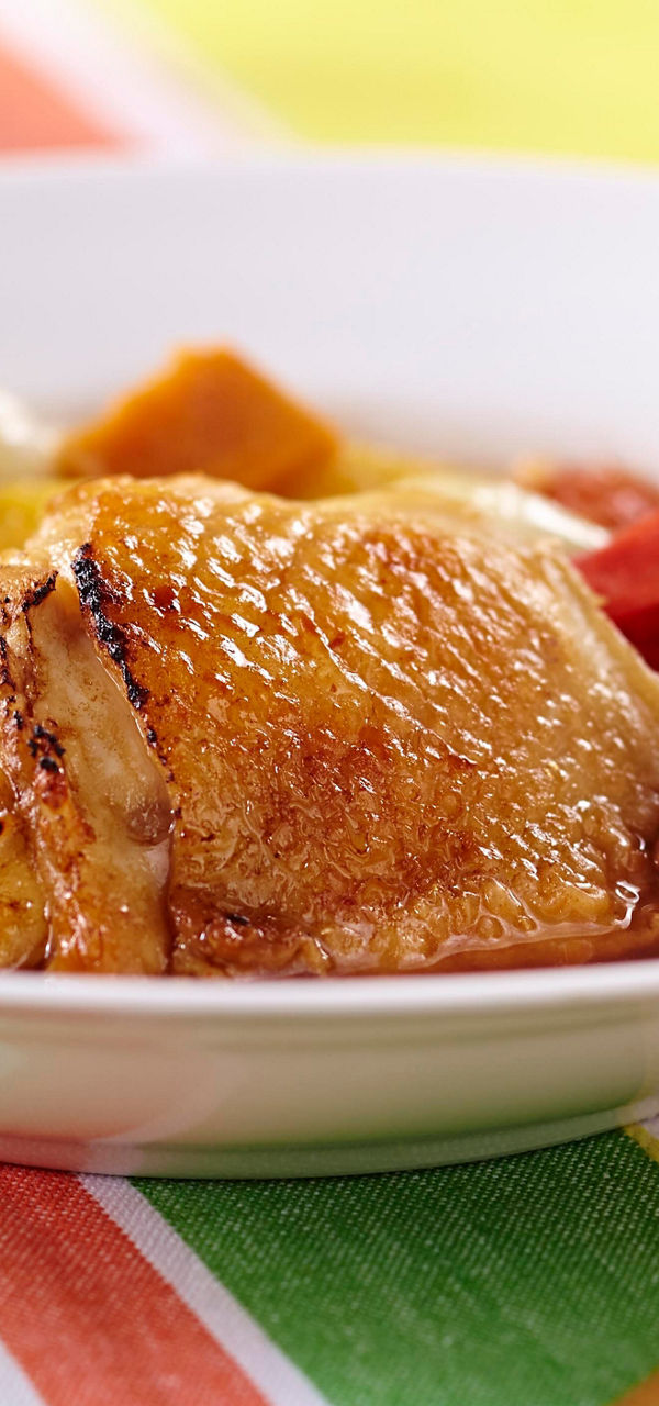 Roasted chicken with vegetables and sausage