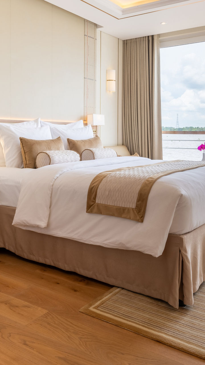 Elegant hotel room with river view