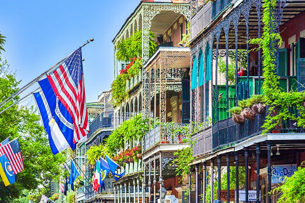 Colorful balconies in New Orleans street view