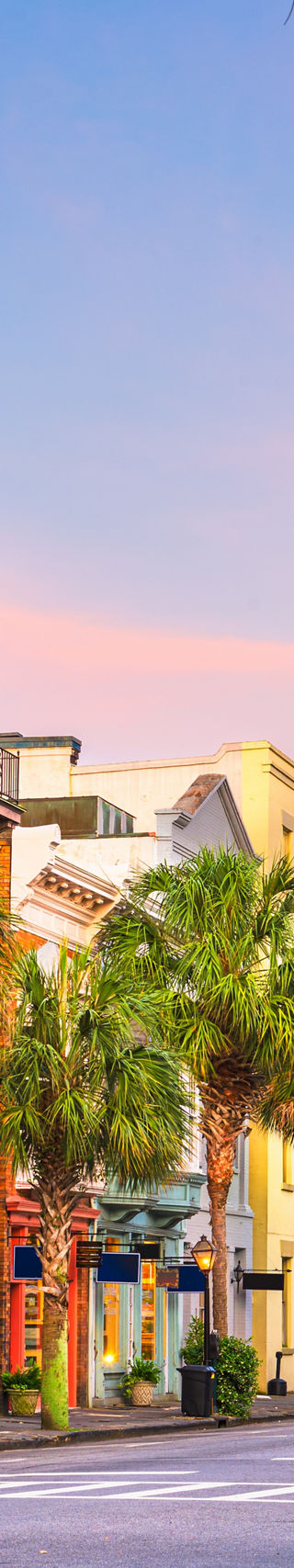 Historic Charleston street at sunset