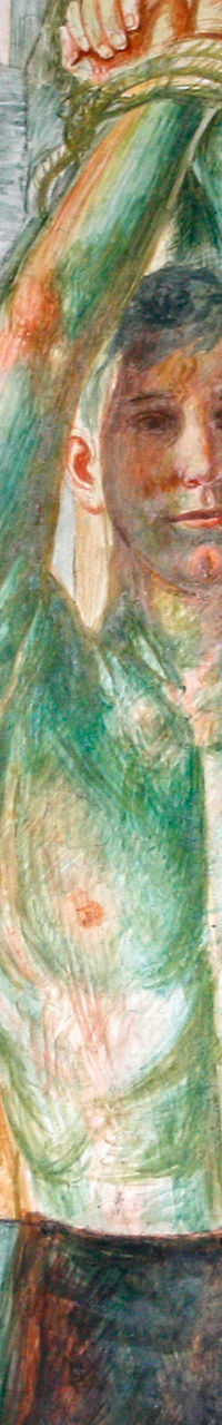 Historical mural depicting captive figures