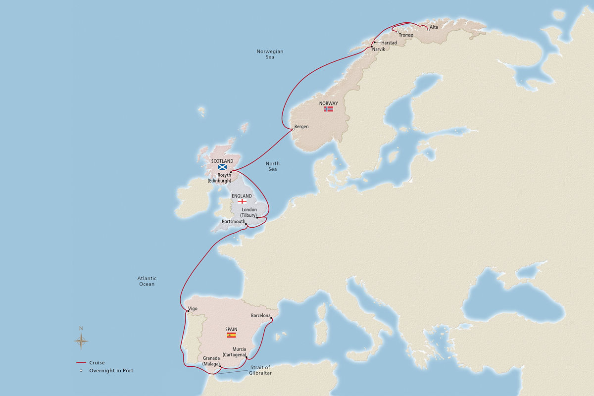 From Iberia to the Northern Lights – route map