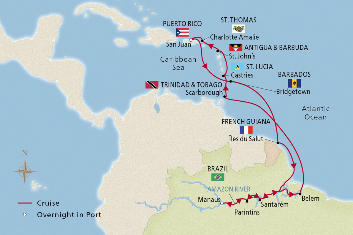From the Caribbean to the Amazon – route map