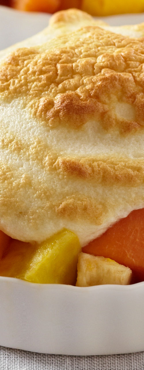 Baked fruit desserts in white ramekins