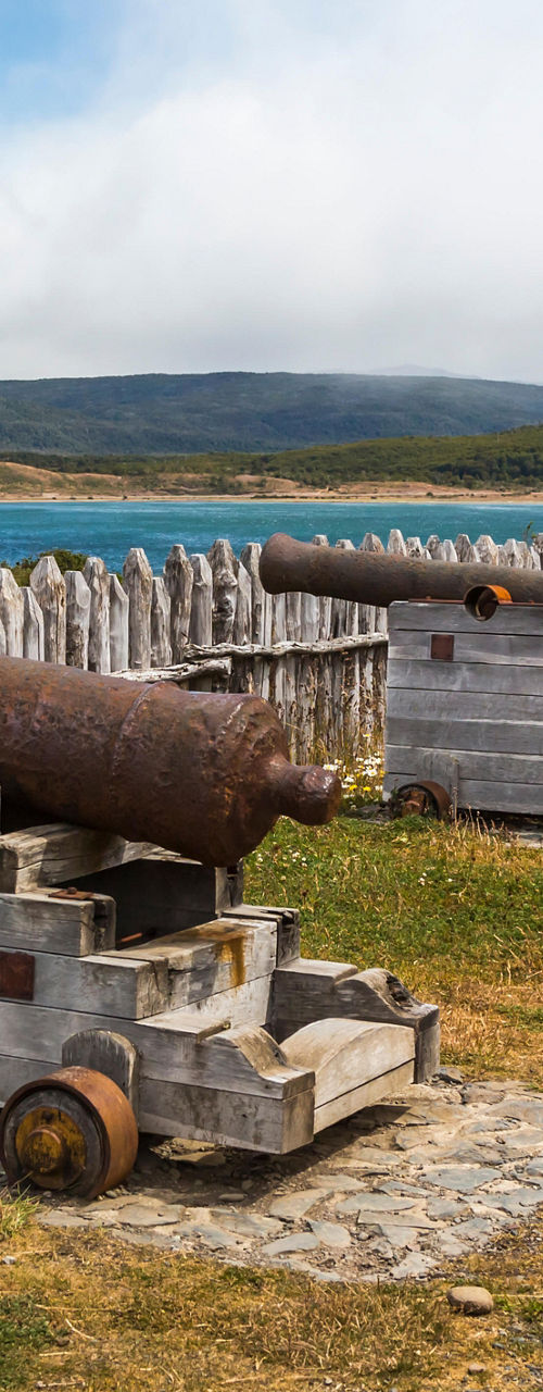 Historic cannons overlooking scenic lake