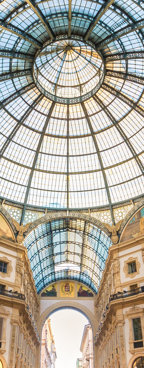 Elegant glass dome in Milan shopping arcade