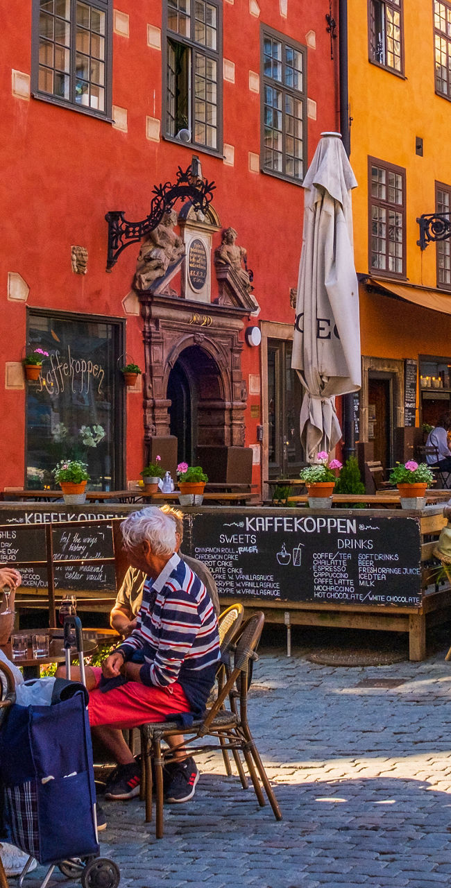 Colorful street café in historic European town