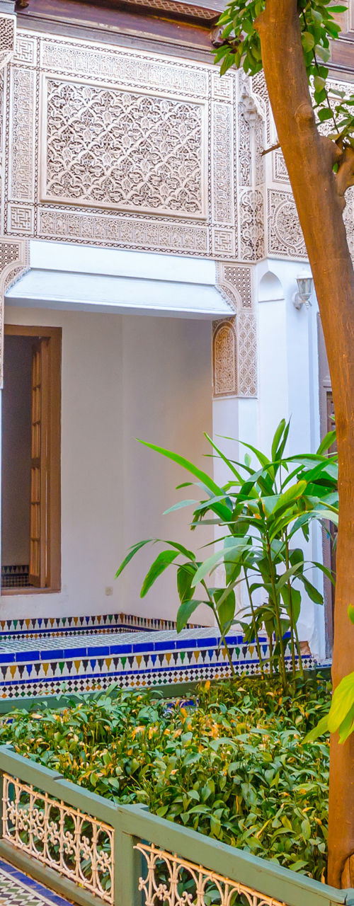 Traditional Moroccan riad courtyard with garden
