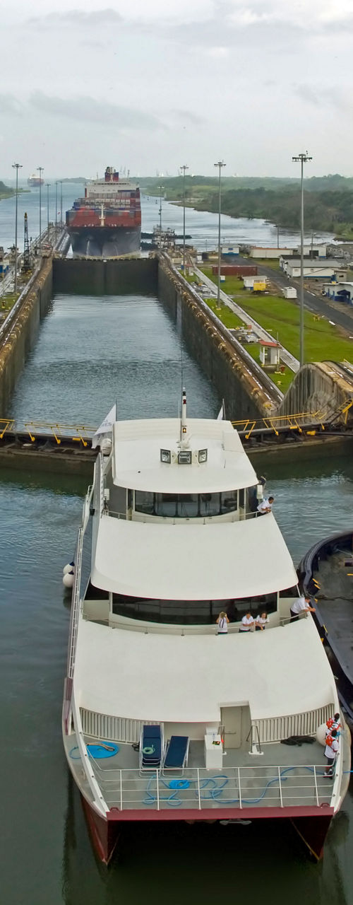 Ships passing through Panama Canal locks