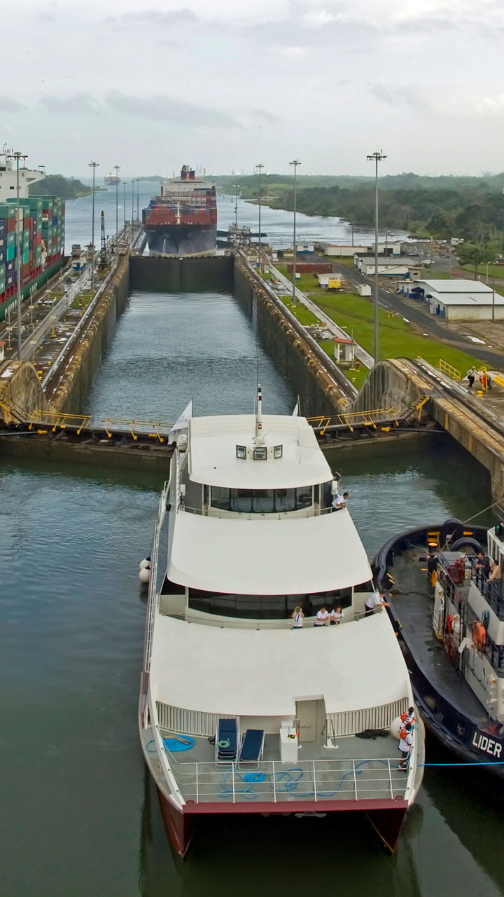Ships passing through Panama Canal locks