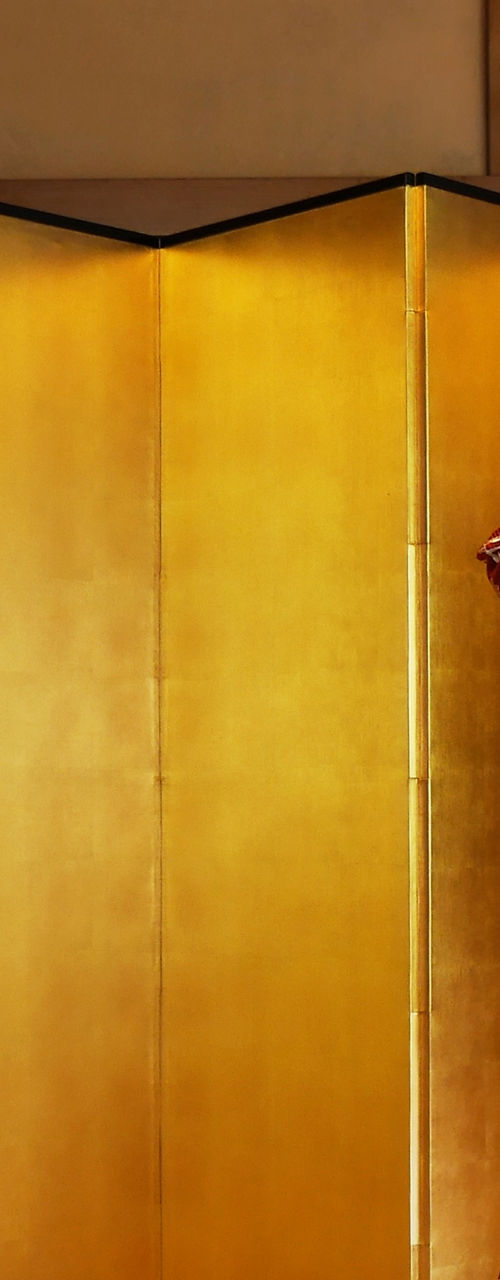 Traditional Japanese kimono dancers with folding screen