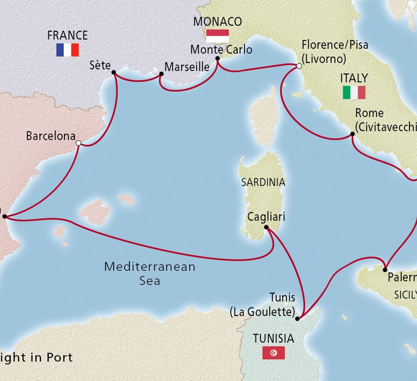 Map of Gems of the Mediterranean itinerary