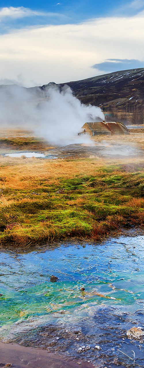 Geothermal hot spring in scenic landscape
