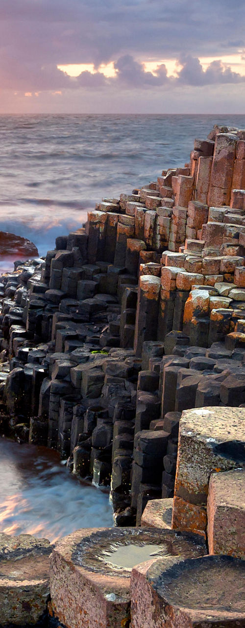 Giant's Causeway at sunset with ocean view