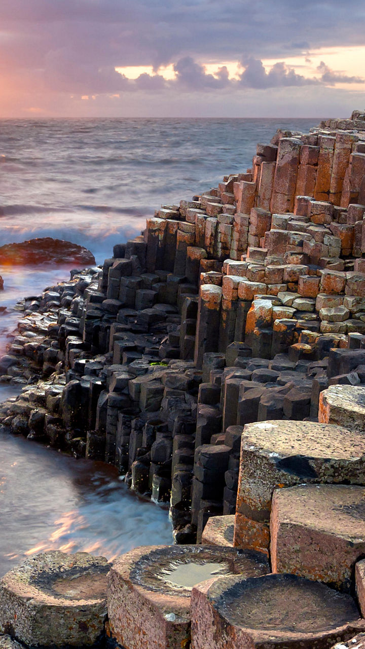 Giant's Causeway at sunset with ocean view